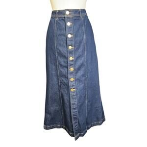 Women's Denim Button-Front Midi Skirt - Blue